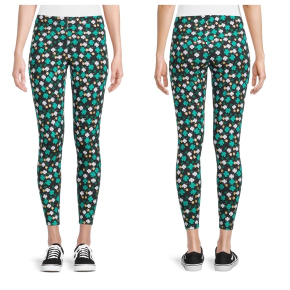 🆕 NoBo No Boundaries St Patrick’s Day “All Over Shamrock” Ankle Leggings - Picture 2 of 7